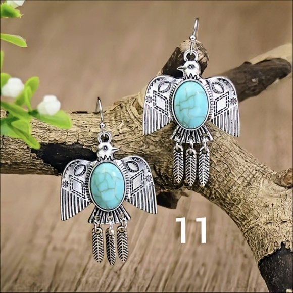 Bohemian Earrings Western Dangle Blue Silver Boho Cowgirl Earrings Rodeo Jewelry - Picture 12 of 16